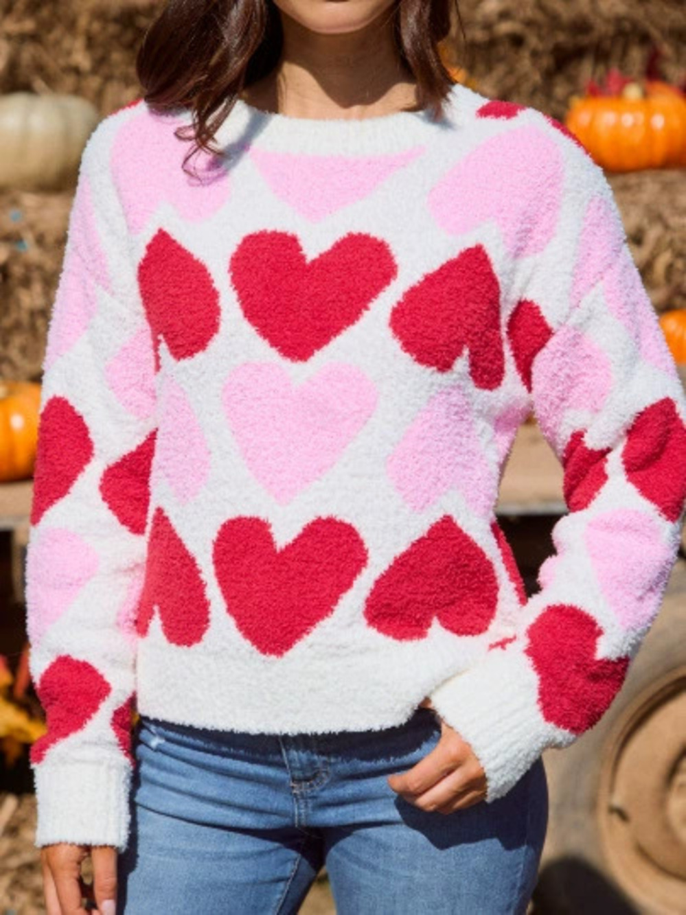 ZARA Fluffy Heart Knit Pullover Oversized Thick Warm Women Sweater